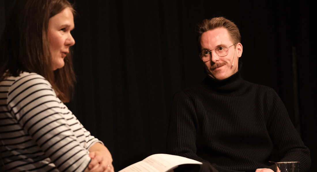 Thomas Korsgaard i samtale med Marie Aubert 16. januar 2025.09.08 Foto: Kristian Lillenes/Litteraturhuset i Trondheim. 